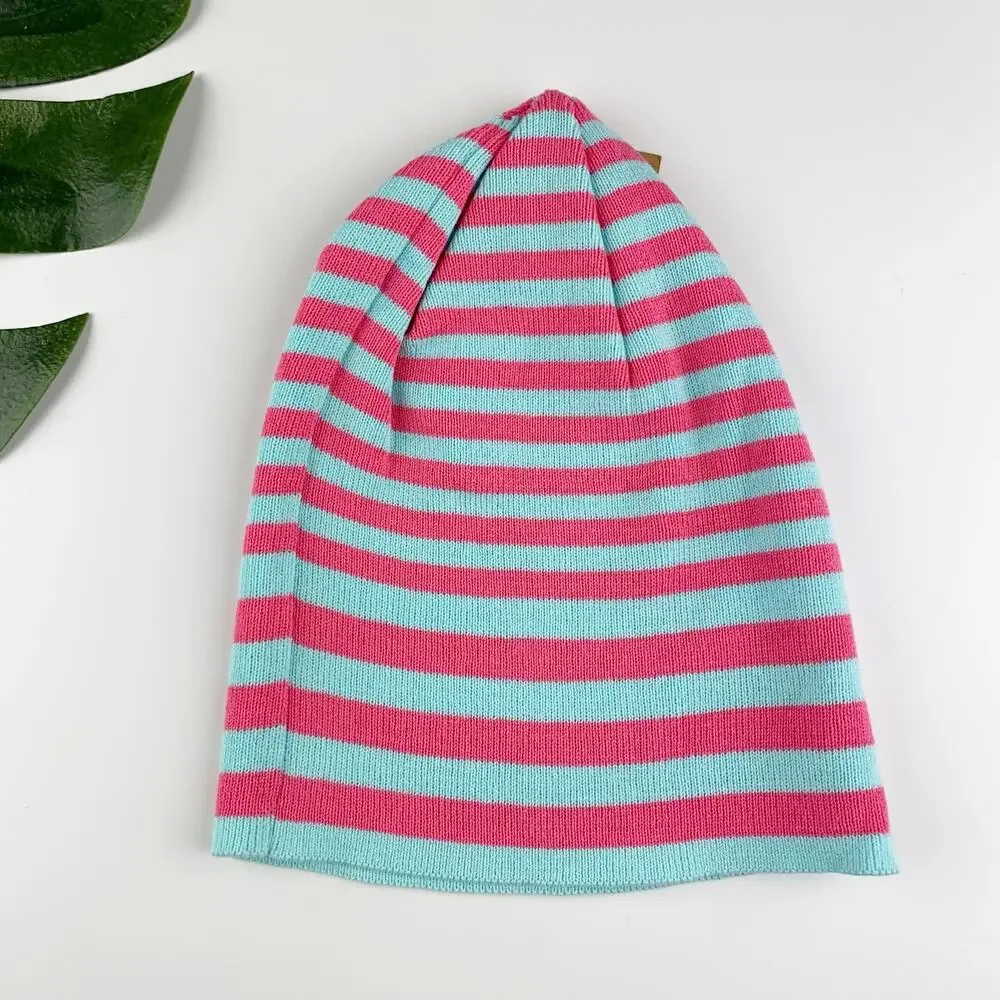 Bundle Lot New Nike Beanies Pink Blue Stripe Cotton Knit Kids Youth One Size